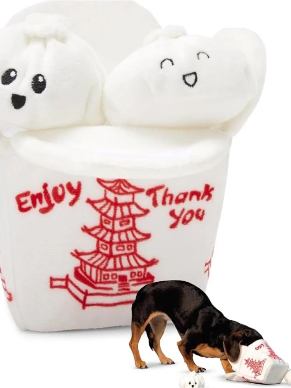 Bark White & Red Pagoda Plush Dog Toy with Squeakers